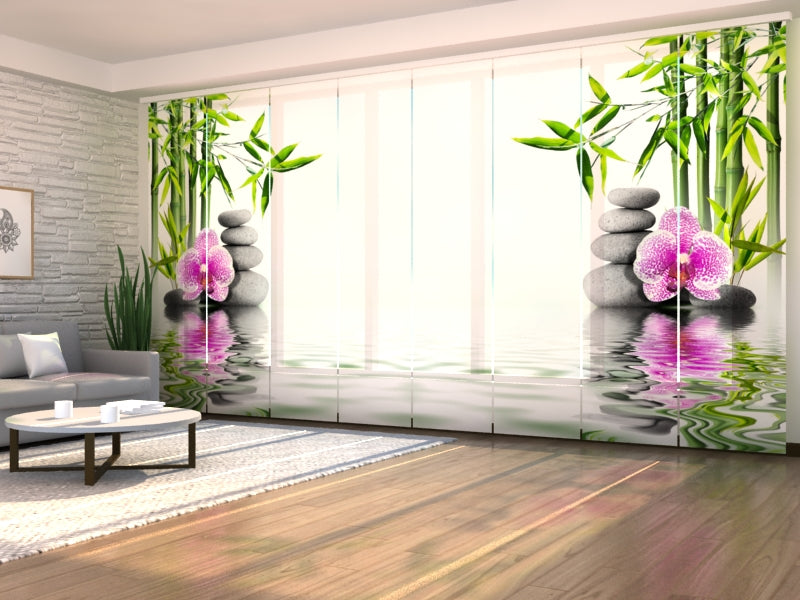 Schiebegardinen Rosa Orchidee mit Bambus und Steinen