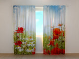 Fotogardine Rote Mohnblumen und blauer Himmel